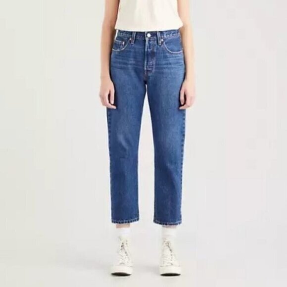 NWT Levi's 501 Original Jeans Size 24 Straight Leg Dark Wash Cropped High Rise - Picture 2 of 9